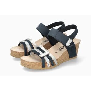 Mephisto Womens Lucia Leather Wedge Sandal -- Navy NEW